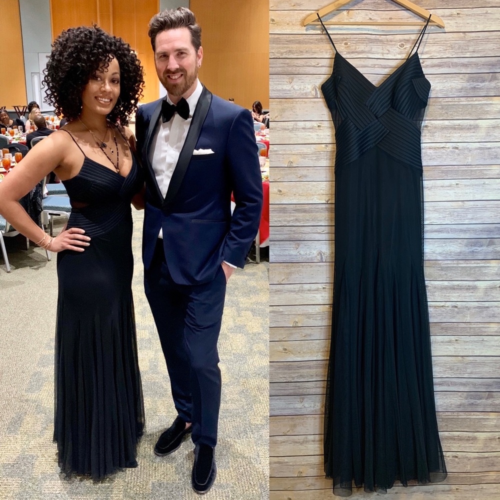 JS COLLECTIONS Black stretch sheer panel gown